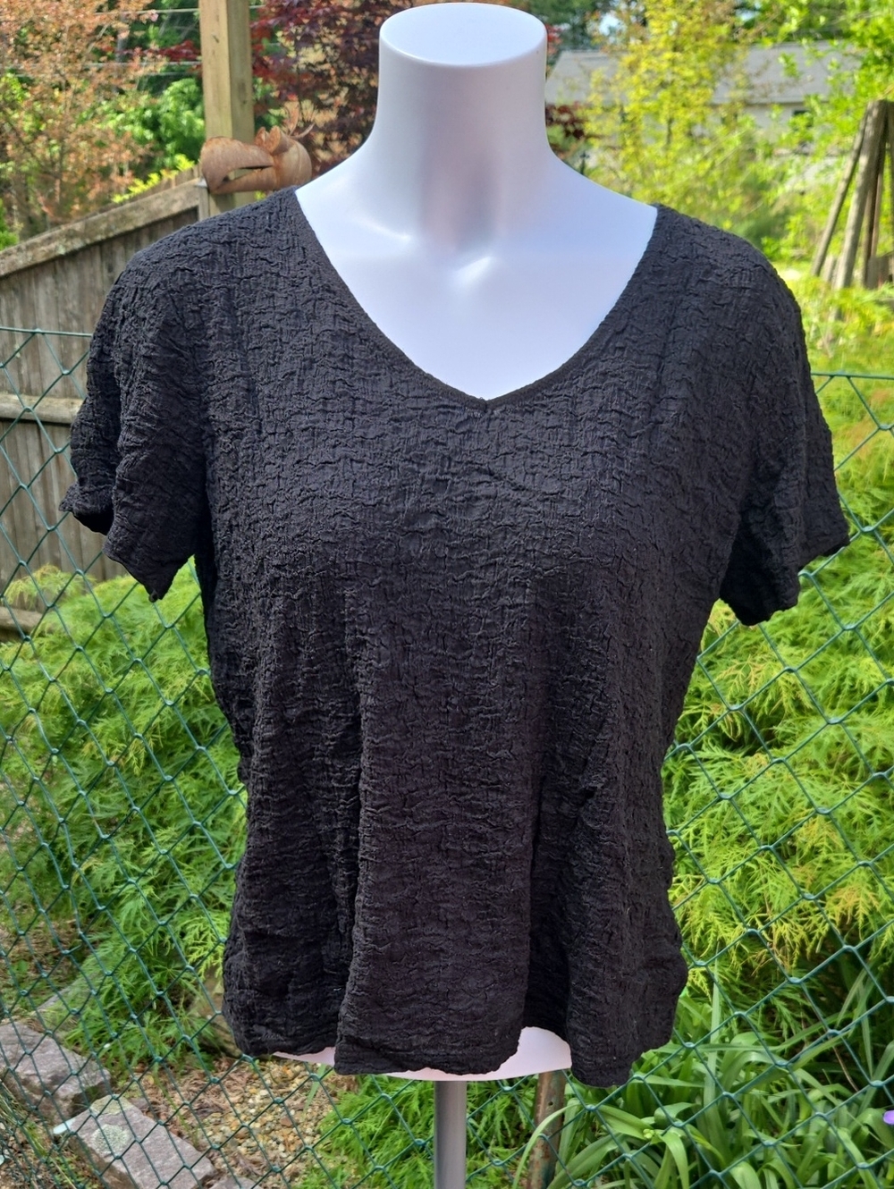 Women's Black Textured V-Neck Top